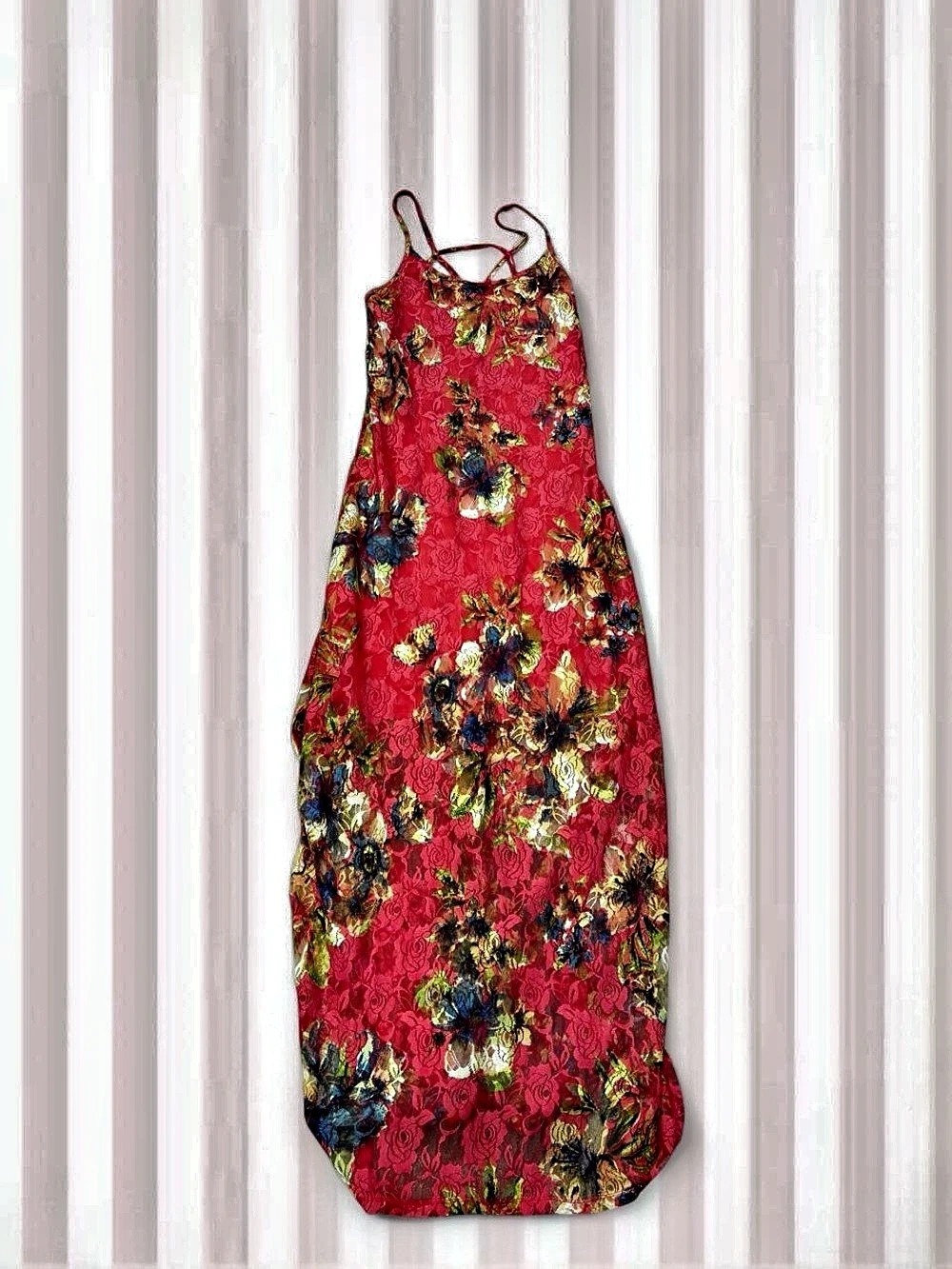 Fire Los Angeles Floral Maxi Dress in Red & Multicolor, Medium